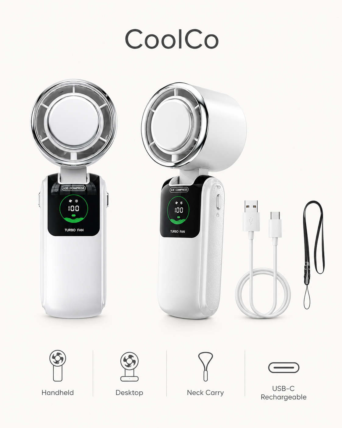 CoolCo™ Turbo Handheld Fan – Portable Rechargeable Cooling Fan