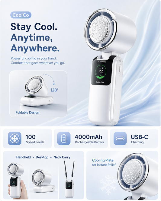 CoolCo™ Turbo Handheld Fan – Portable Rechargeable Cooling Fan